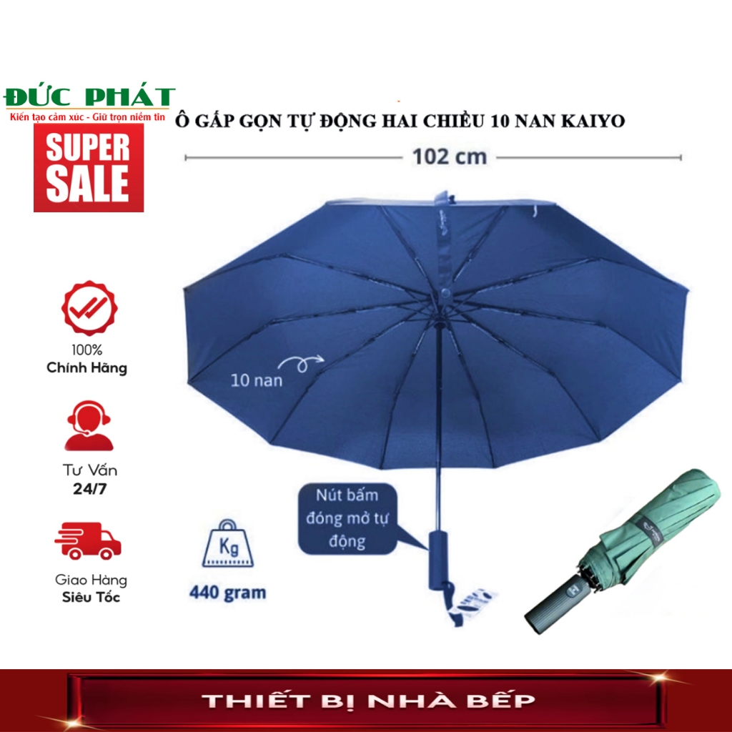 Ô gấp gọn 2 chiều Kaiyo 10 nan, 16 nan ô tự động 2 chiều cao cấp hàng chính hãng