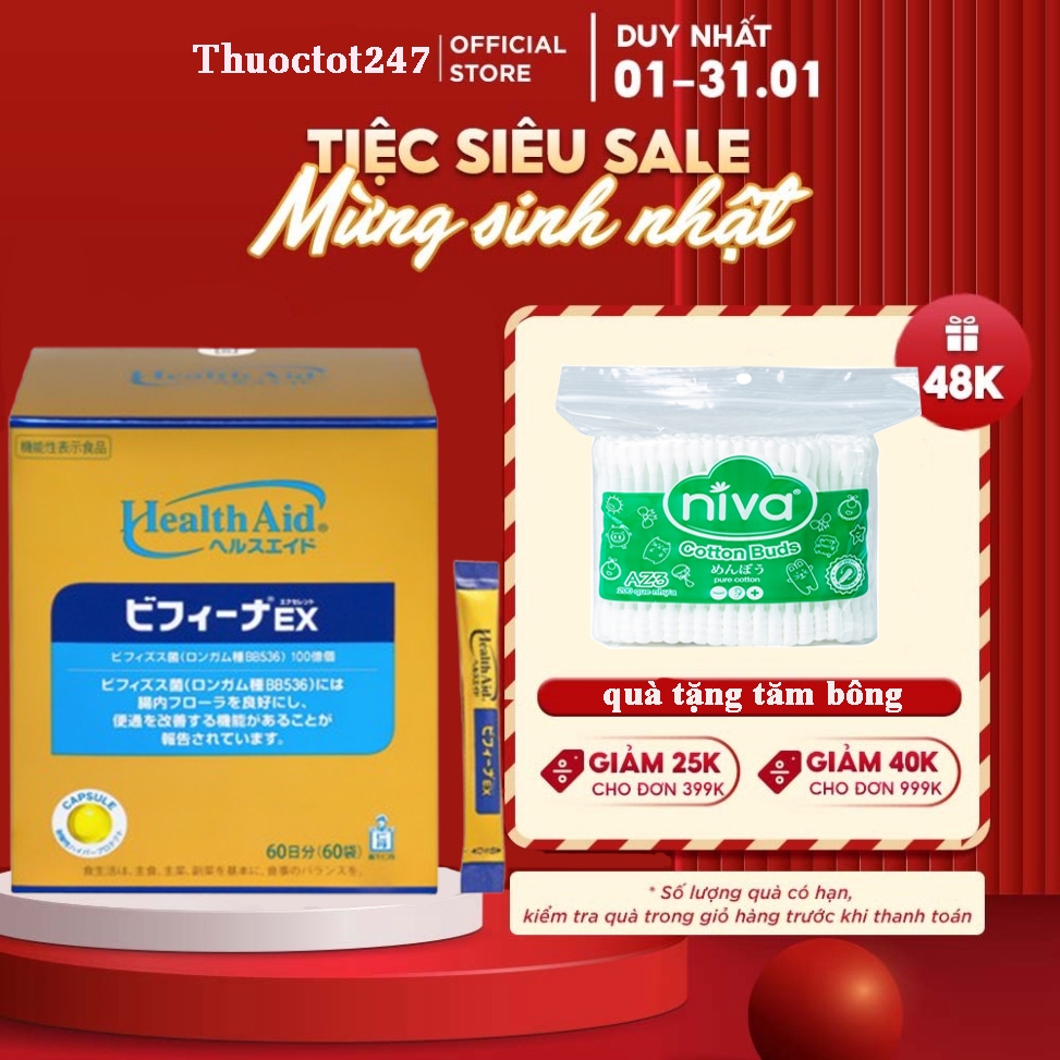 Men tiêu hóa Bifina Nhật Bản - Thoát ngay táo bón,tiêu chảy - Loại EX hộp 60 gói