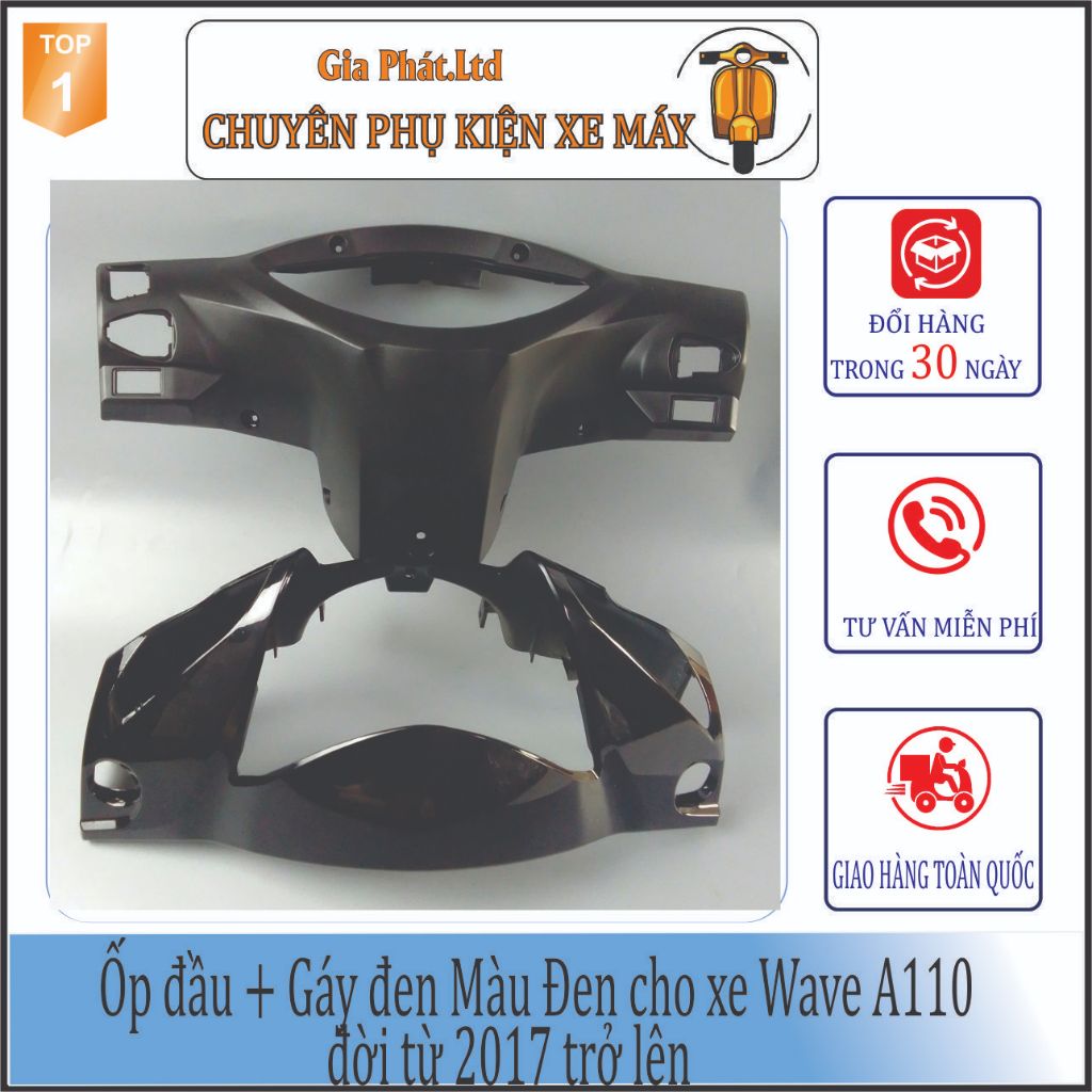 [ CÓ BÁN LẺ] Ốp đầu C110 Màu Đen + Gáy đen C110 cho xe Wave Anpha 110 đời từ 2017 trở lên