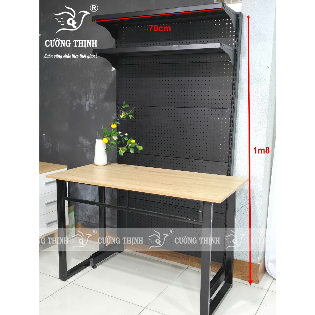 Kệ Bàn Học Màu Đen- Bàn Làm Việc Dài 70cm x Cao 1m8 (Tặng 10 móc treo 10cm) Không Kèm Bàn và Phụ Kiệ