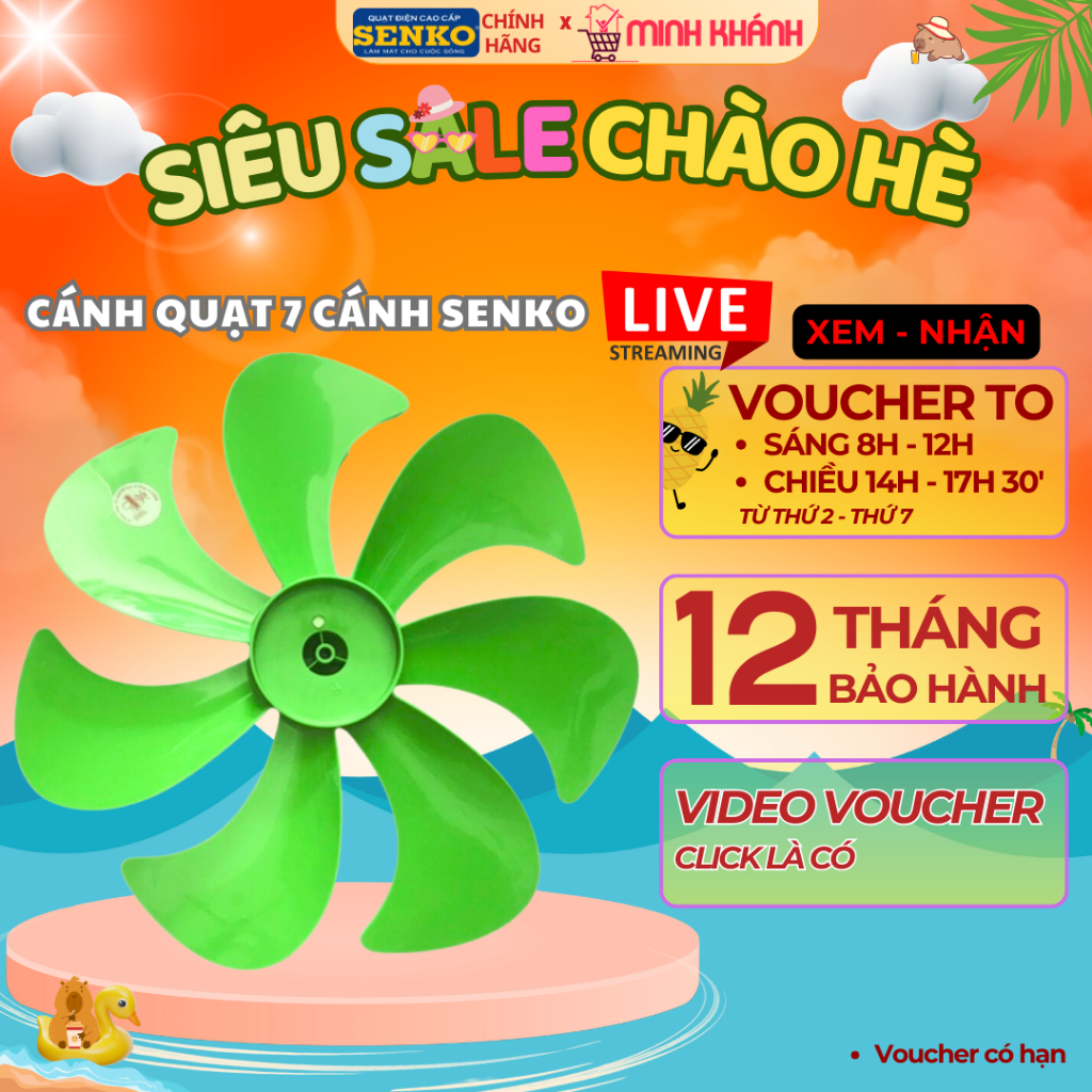 Cánh quạt 7 cánh B4 Senko - Cánh nhựa cao cấp dẻo bền nhiều cánh cho ra làn gió đầy ổn định. 