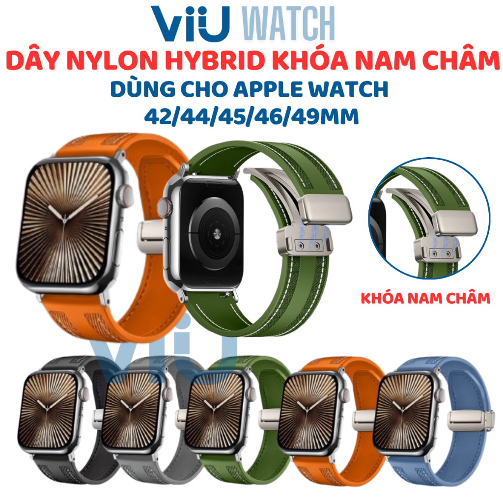 Dây Đồng Hồ Hybrid Nylon Khóa Nam Châm Dùng Cho Apple Watch Ultra 1 2 series 46mm 45mm 44mm 42mm