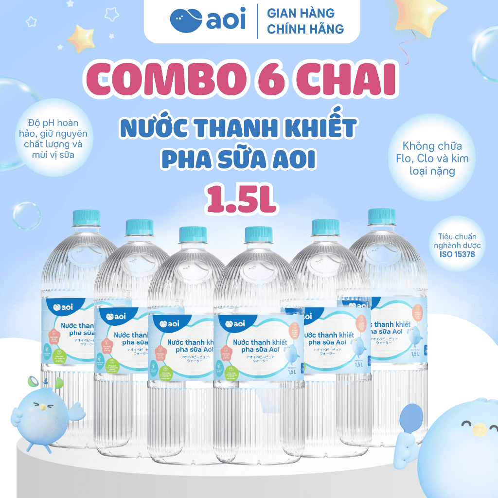 [ COMBO 6 CHAI 1.5L ] Nước thanh khiết pha sữa AOI an toàn, tốt cho bé, giữ trọn vẹn dưỡng chất