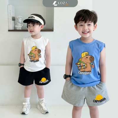 Bộ ba lỗ Capybara cho bé trai size từ 15-40kg - Bộ quần áo sát nách cho trẻ em nam Loza Kids BL347