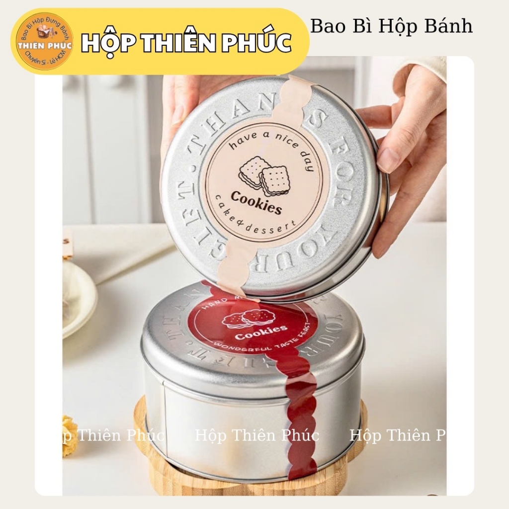 Hộp thiếc tròn lớn đựng bánh tiramisu - Hộp thiếc tròn 700ml đựng bánh tiramisu dập hộp thiếc - đựng