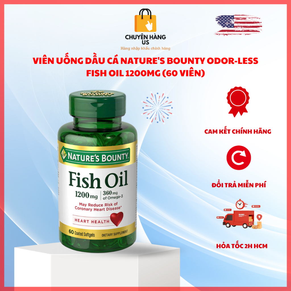 Viên uống dầu cá Nature's Bounty Fish Oil 1200mg (60 viên) nhập khẩu Mỹ
