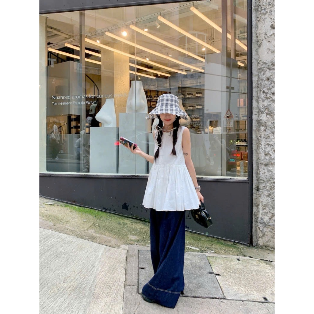 Áo sơ mi dáng dài babydoll xếp ly Yummy họa tiết hoa, Áo kiểu sát nách đáng yêu S27 | BigBuy360 - bigbuy360.vn