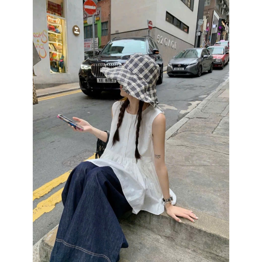 Áo sơ mi dáng dài babydoll xếp ly Yummy họa tiết hoa, Áo kiểu sát nách đáng yêu S27 | BigBuy360 - bigbuy360.vn