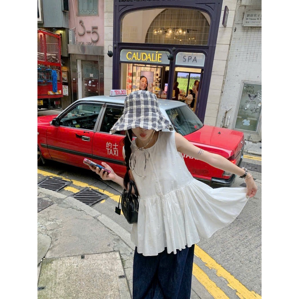 Áo sơ mi dáng dài babydoll xếp ly Yummy họa tiết hoa, Áo kiểu sát nách đáng yêu S27 | BigBuy360 - bigbuy360.vn