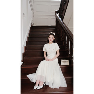  Áo Ngắn Tay Tweed Phối Dây Ngọc ELYSNIE Tiểu Thư Thanh Lịch Vincent Top 