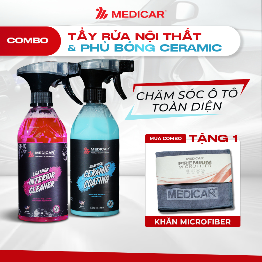 COMBO Vệ Sinh Nội Thất & Phủ Bóng Ceramic Coating MEDICAR Car Care, Chăm Sóc Ô Tô Toàn Diện
