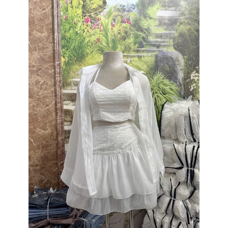 ( hàng sẵn HCM) BiKiNi Thời Trang Set 3 món chân váy áo bra kèm sơ mi voan , cho các nàng đi biển | BigBuy360 - bigbuy360.vn