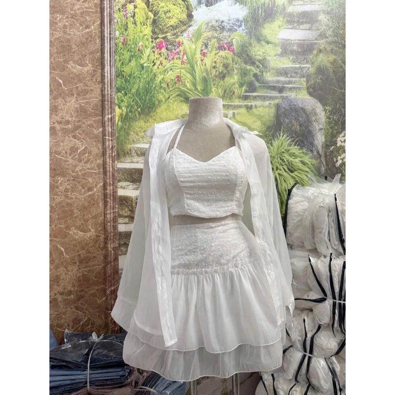 ( hàng sẵn HCM) BiKiNi Thời Trang Set 3 món chân váy áo bra kèm sơ mi voan , cho các nàng đi biển | BigBuy360 - bigbuy360.vn