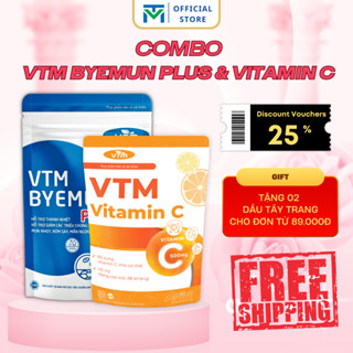Combo Viên Uống VTM Vitamin C Và Viên uống VTM Byemun Plus Hỗ Trợ Tăng Đề Kháng, Làm Đẹp Da 30 Ngày Uống