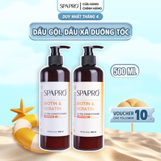 Combo 2 Chai Dầu Gội & Dầu Xả SPAPRO Chăm Sóc Tóc Biotin Thực Vật 500ML