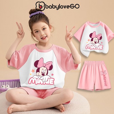 Đồ bộ bé gái BabyloveGO bộ quần áo Disney ngắn tay mùa hè chất thun cotton thoáng mát cho bé