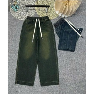 Quần Jean Nữ Ống Suông Cạp Chun Lưng Cao Năng Động Cá Tính, Chất Jean Thổ Dày Dặn Mềm Mịn