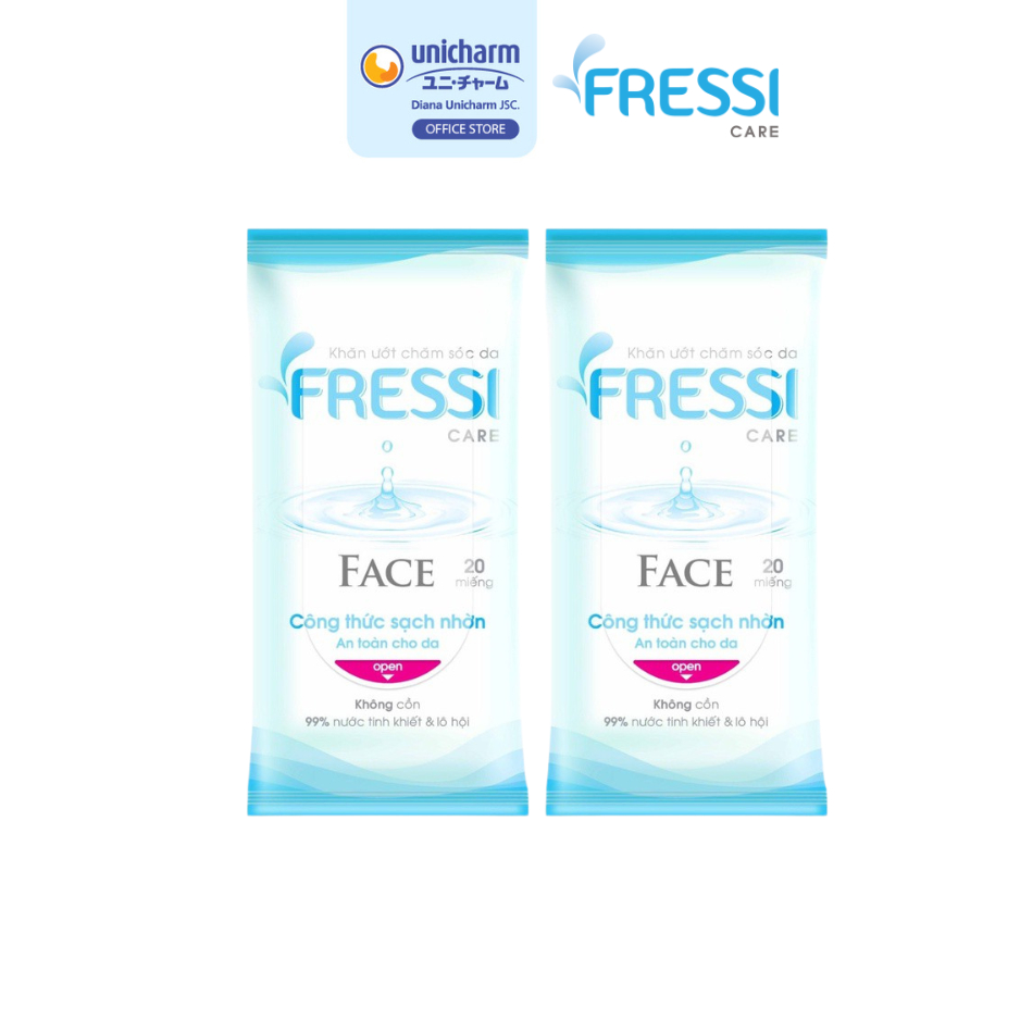 [HB GIFT] Combo 2 Khăn ướt chăm sóc da Fressi Care Face gói 20 miếng/gói