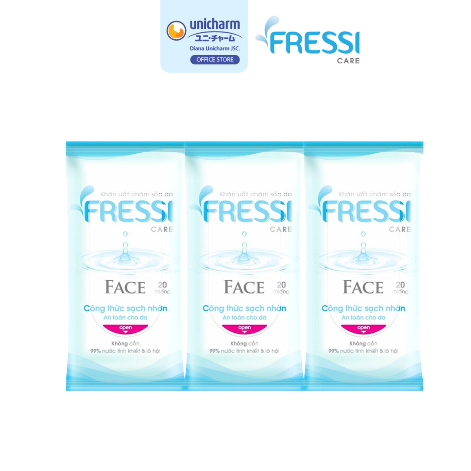 [HB GIFT] Combo 3 Khăn ướt chăm sóc da Fressi Care Face gói 20 miếng/gói