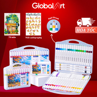 [Tặng Giấy Vẽ] Bút Viết Calligraphy Bút Màu Art Marker Ngòi Brush Global Art Màu Gốc Nước Trang Trí Sổ Vở