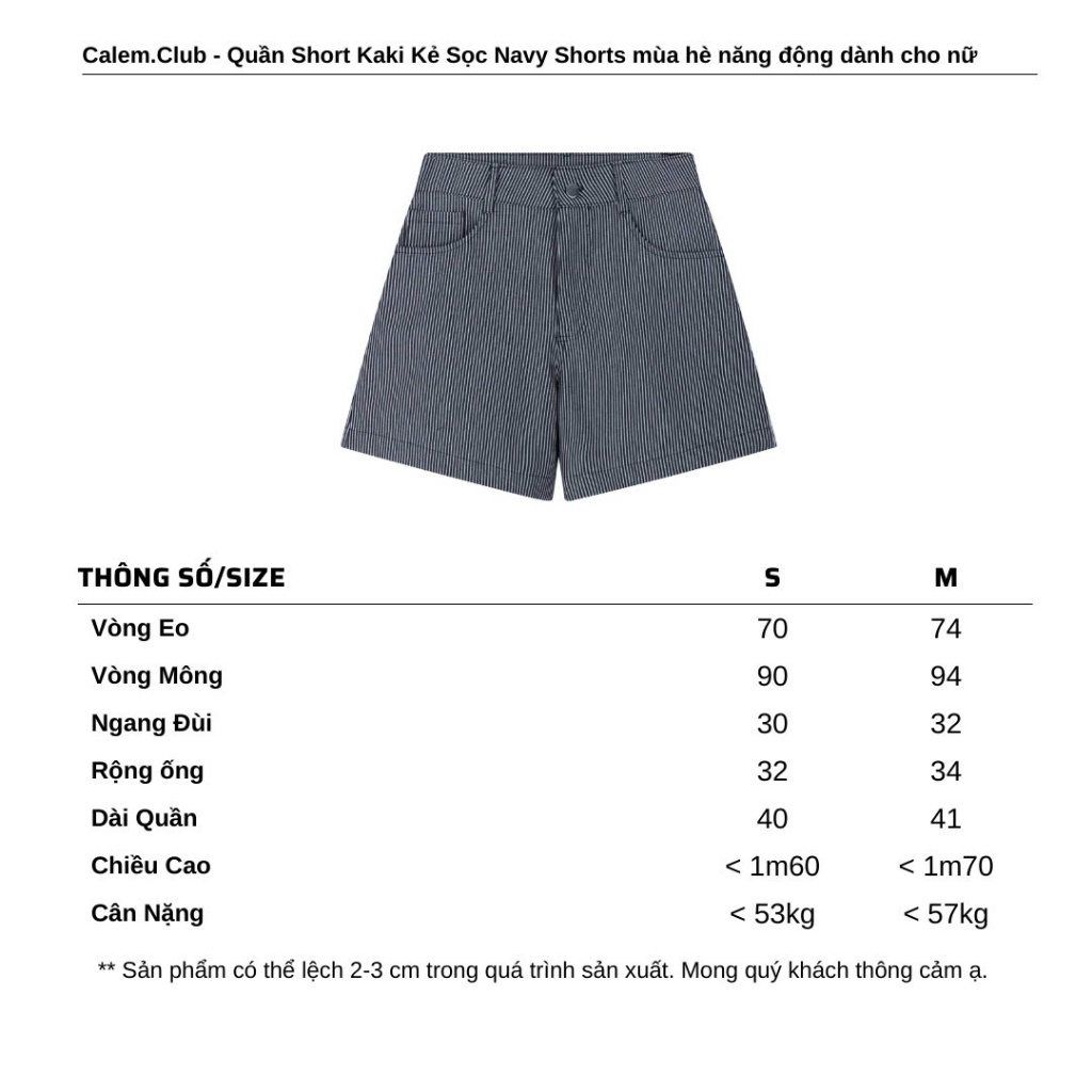 Quần Short Kaki Kẻ Sọc Navy Shorts Calem.Club mùa hè năng động dành cho nữ | BigBuy360 - bigbuy360.vn