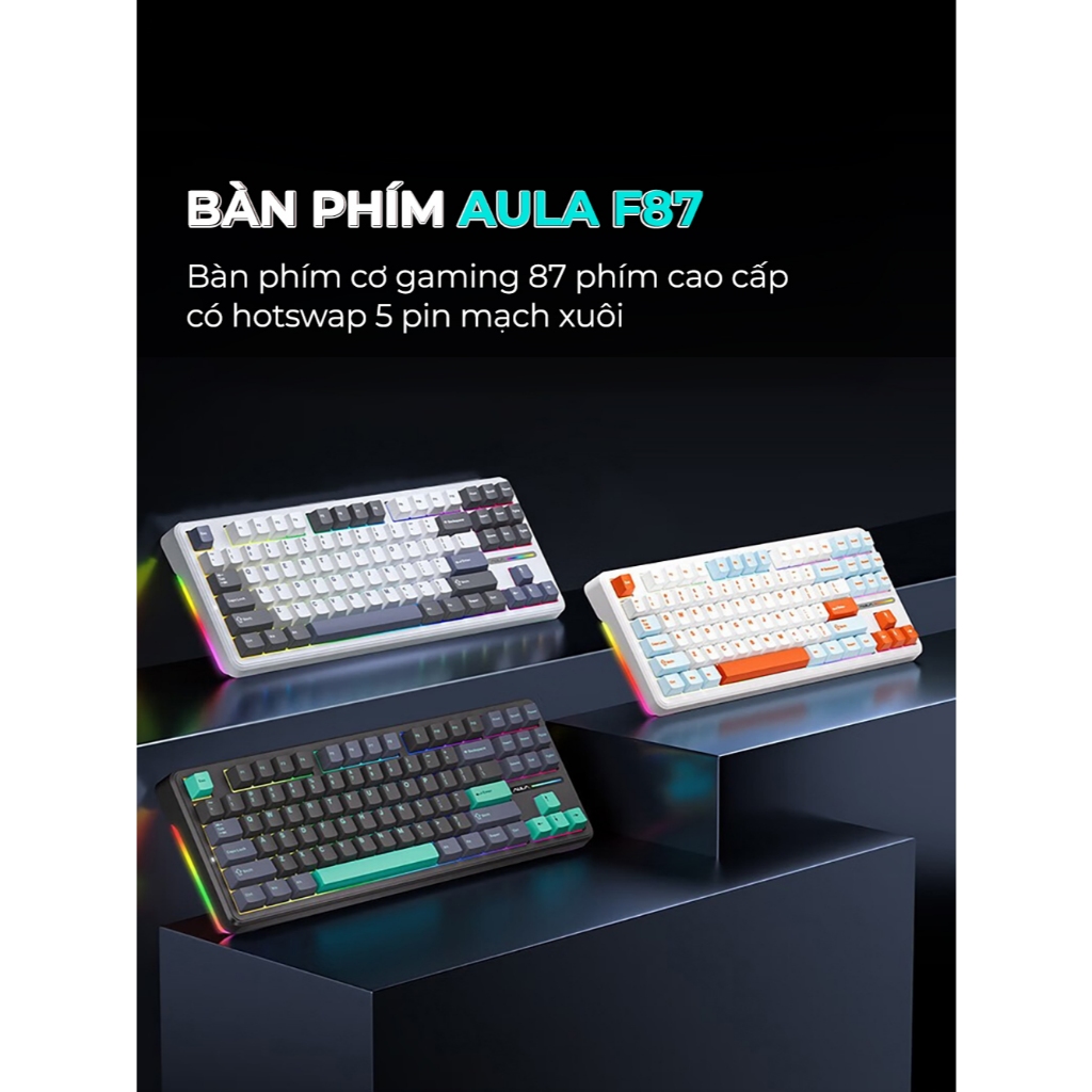 (New) Bàn Phím Cơ Gaming Không Dây AULA F87 Pro 3 Mode | Mạch Xuôi | Hotswap | Led RGB | Keycap PBT