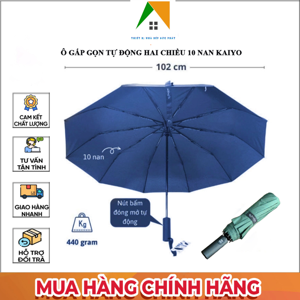 Ô gấp gọn tự động hai chiều 10 nan Kaiyo, Ô tự động cán dài 16 nan Kaiyo hàng chính hãng