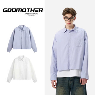 Áo Sơ Mi Trơn Boxy GODMOTHER Áo Sơ Mi Tay Dài Thoáng Mát Khí Unisex Nam Nữ Thời Trang Công Sở