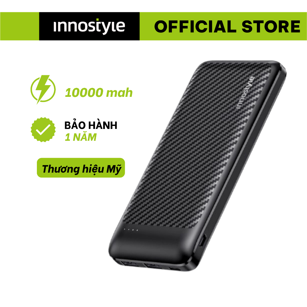 Pin dự phòng Innostyle Powersmart 10000 MAH - Công suất sạc 12W, dung lượng cao, hàng chính hãng