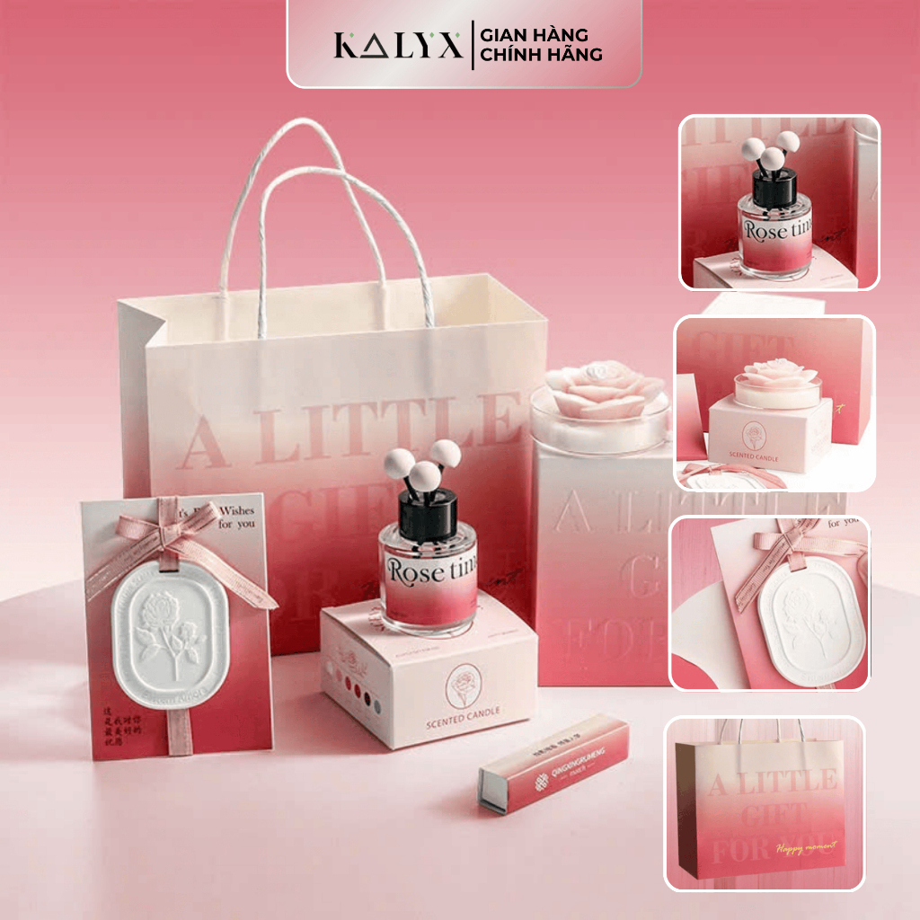 Set Tinh Dầu Thơm, Nến Thơm Và Thẻ Thơm Nước Hoa ROSE STORY, Set quà tặng FULLBOX kèm túi quà và thiệp