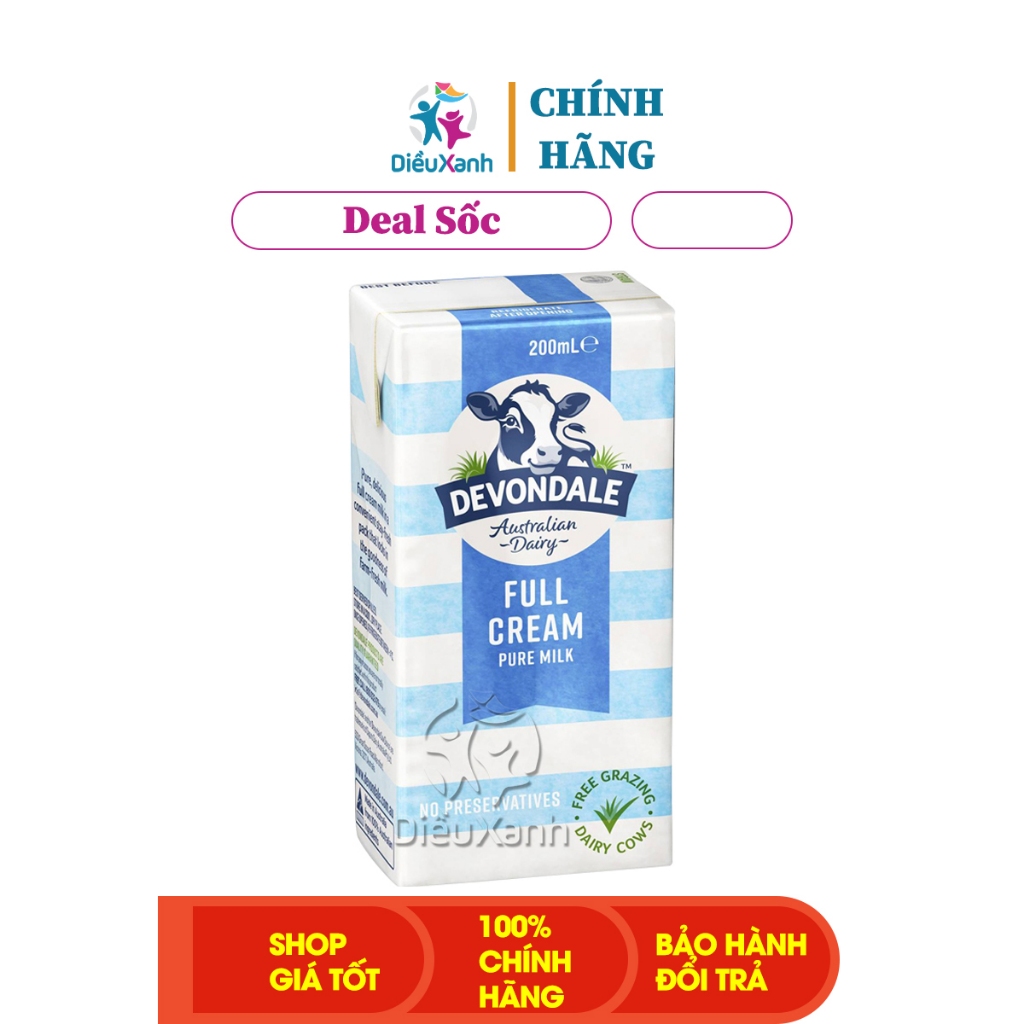 [ Deal Sock ] Hộp Sữa DEVONDALE Nguyên Kem 200ml - Sữa Úc Không Đường