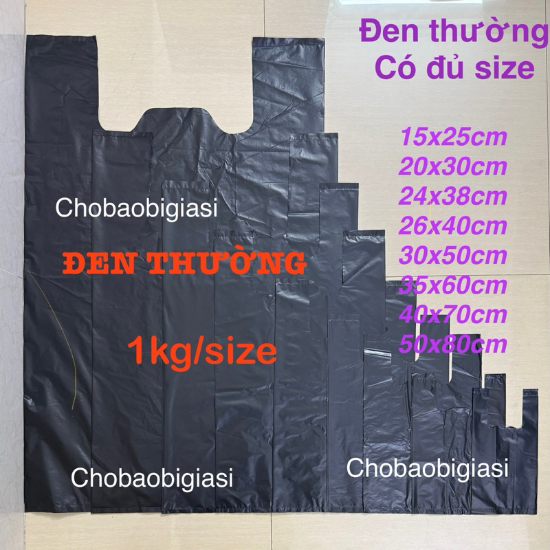 {1kg/size} Túi xốp ĐEN THƯỜNG, túi hai quai đen dùng gói hàng, đựng rác, túi xốp đen từ 300g đến 50kg đủ size - đủ loại.