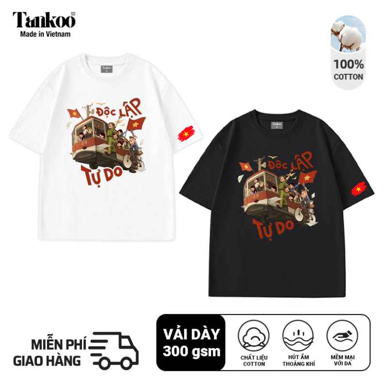 Áo thun yêu nước hình in ĐỘC LẬP TỰ DO lá cờ Việt Nam sắc nét chất cotton phù hợp cho cả nam và nữ thoáng mát