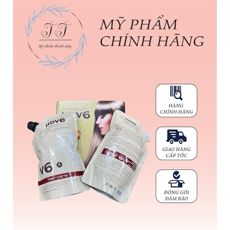 Thuốc Nhuộm Nâu HDV6 500ml x2, Nhuộm Phủ Bạc HDV6 Không Dính Da Đầu