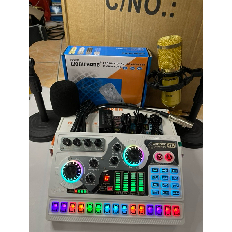 Bộ Sound card x5 (phiên bản tiếng việt) micro BM900 dùng để Thu âm và Live stream tặng kèm giá đỡ và