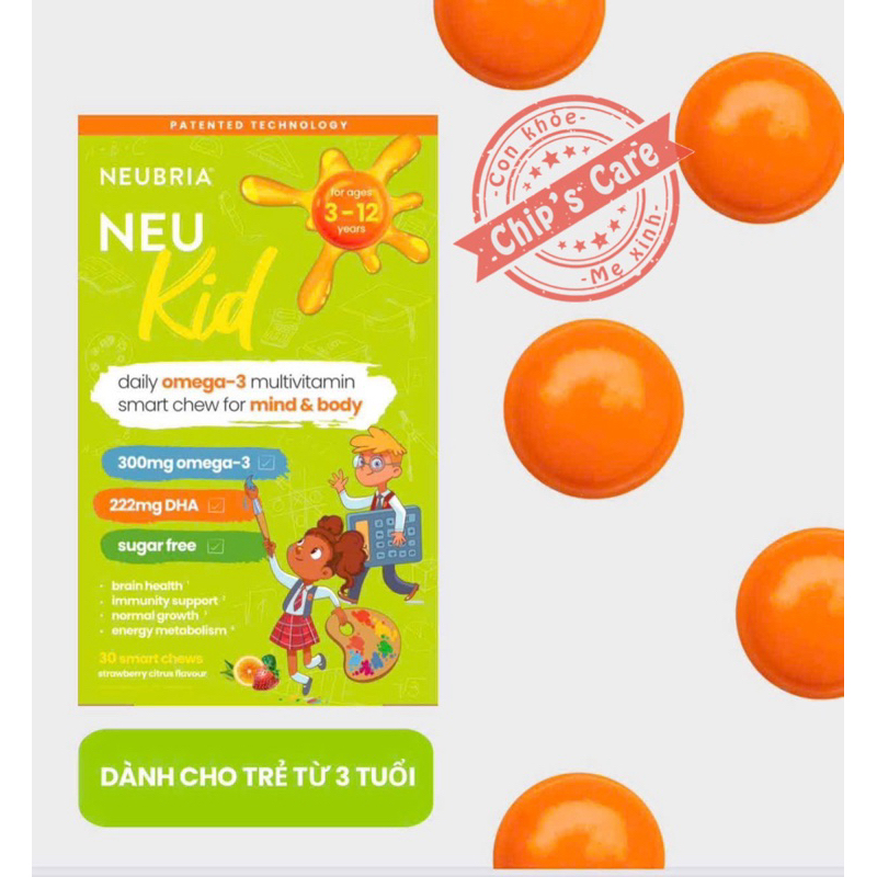Dha NeuKid Neubria New kid vitamin tổng hợp tích hợp Omega dha cho bé từ 3 tuổi trở lên của Anh