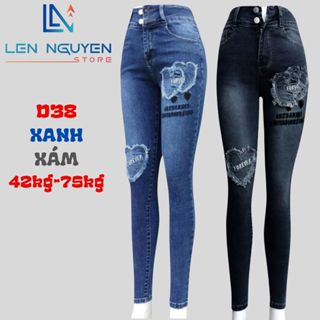 D38_Quần jean nữ, dài, lưng cao, quần bò nữ dáng ôm, big size, cho 42kg đến 75kg,LEN NGUYEN STORE