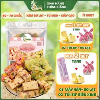 Set làm Kẹo Nougat [60-70 viên] Kẹo hạnh phúc 3 vị Matcha, Dâu Tây, Sữa Hạt, siêu Topping, ít ngọt