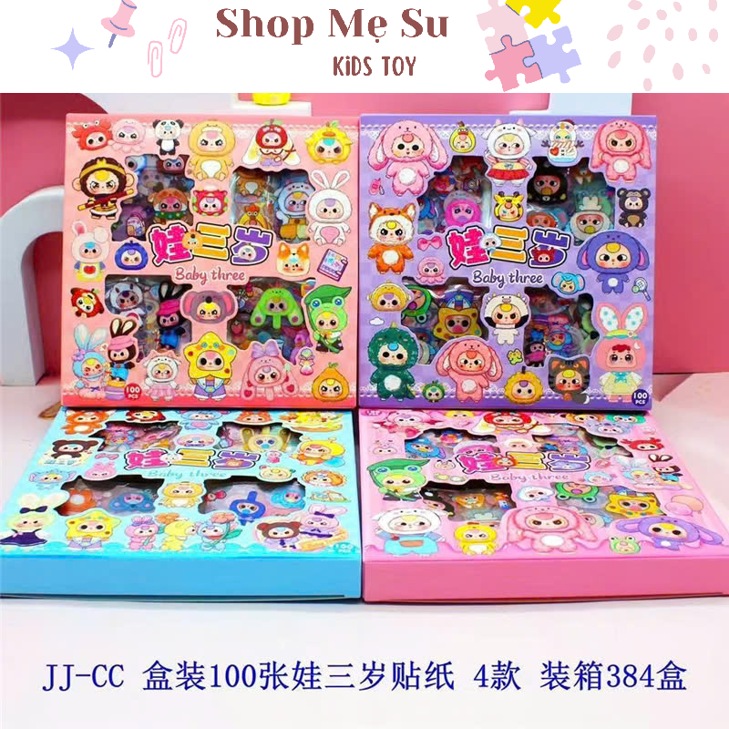 [Baby Three] Hộp 96 Tấm Sticker Baby Three BB3 Hình Dán Chống Nước Trang Trí Sách Đồ Chơi Trẻ Em