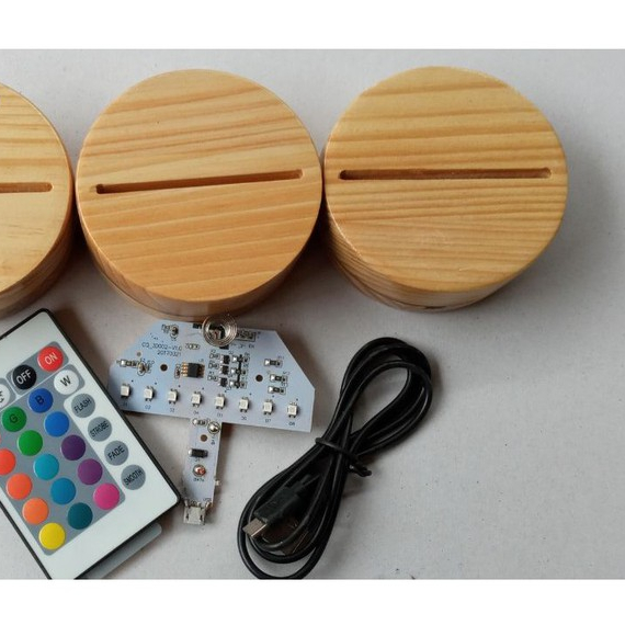 Đế đèn LED 3D gỗ - Mạch đèn LED 3D 16 màu có remote