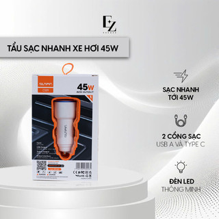 Tẩu Sạc Nhanh Xe Hơi 45W Đa Năng - 2 Cổng Type C + USB, Đèn LED Viền Sáng - Sạc Nhanh PD/QC3.0