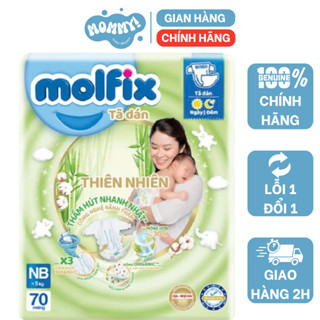 Miếng lót, Bỉm molfix Dán Thiên nhiên  NB70/NB1-100/NB2-66- Lớp bề mặt với sợi tre tự nhiên và bông hữu cơ