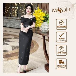 Váy Thiết Kế MDU4334 Dáng Ôm Nhẹ Body Trễ Vai, Chất Liệu Kate Nhật Phối Lụa Cao Cấp Từ MDU K24-D1-2
