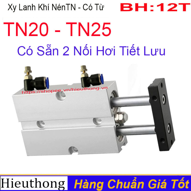 TN10 - TN12 + Có Nối Hơi Tiết Lưu ống 4/6/8mm. Xy Lanh Khí Nén 2 TI Airtac