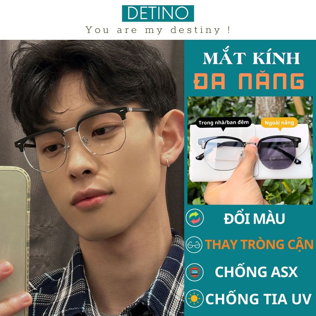  Gọng kính cận nam nữ mắt kính mát 0 độ nửa gọng vuông tròn đổi màu thời trang cao cấp chống ánh sáng xanh và tia UV K9 