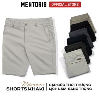 Quần Short Nam Cao Cấp MENTORIS, Chất vải Kaki Co Giãn, Cạp Cúc Sang Trọng MSR2515
