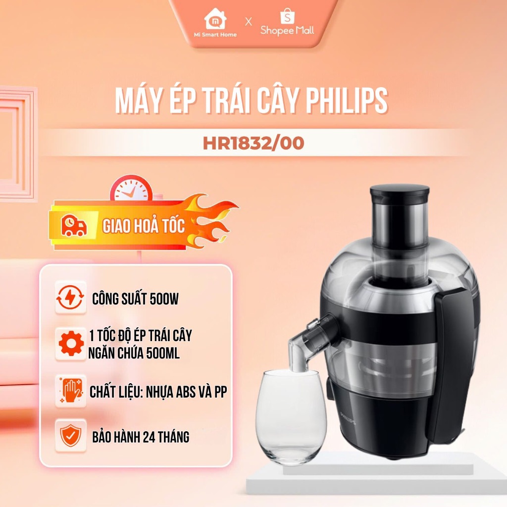 Máy ép trái cây Philips HR1832/00, HR1863/20, HR1811/71, Công suất 500W, ép trái cây nhanh chóng, 1 