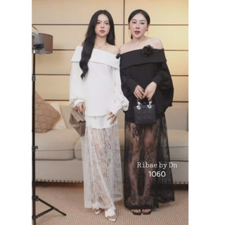 Set áo trễ vai cách điệu mix chân váy maxi ren lưới siêu hot