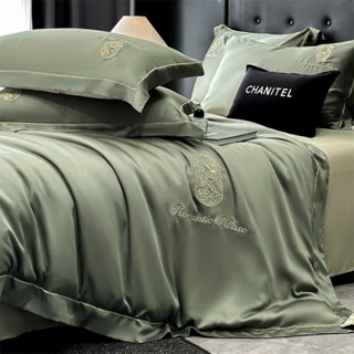 Set bộ vỏ chăn ga gối 4 món lụa thái mùa hè họa tiết cao cấp nhập khẩu drap giường nệm mềm mát sang trọng phối viền