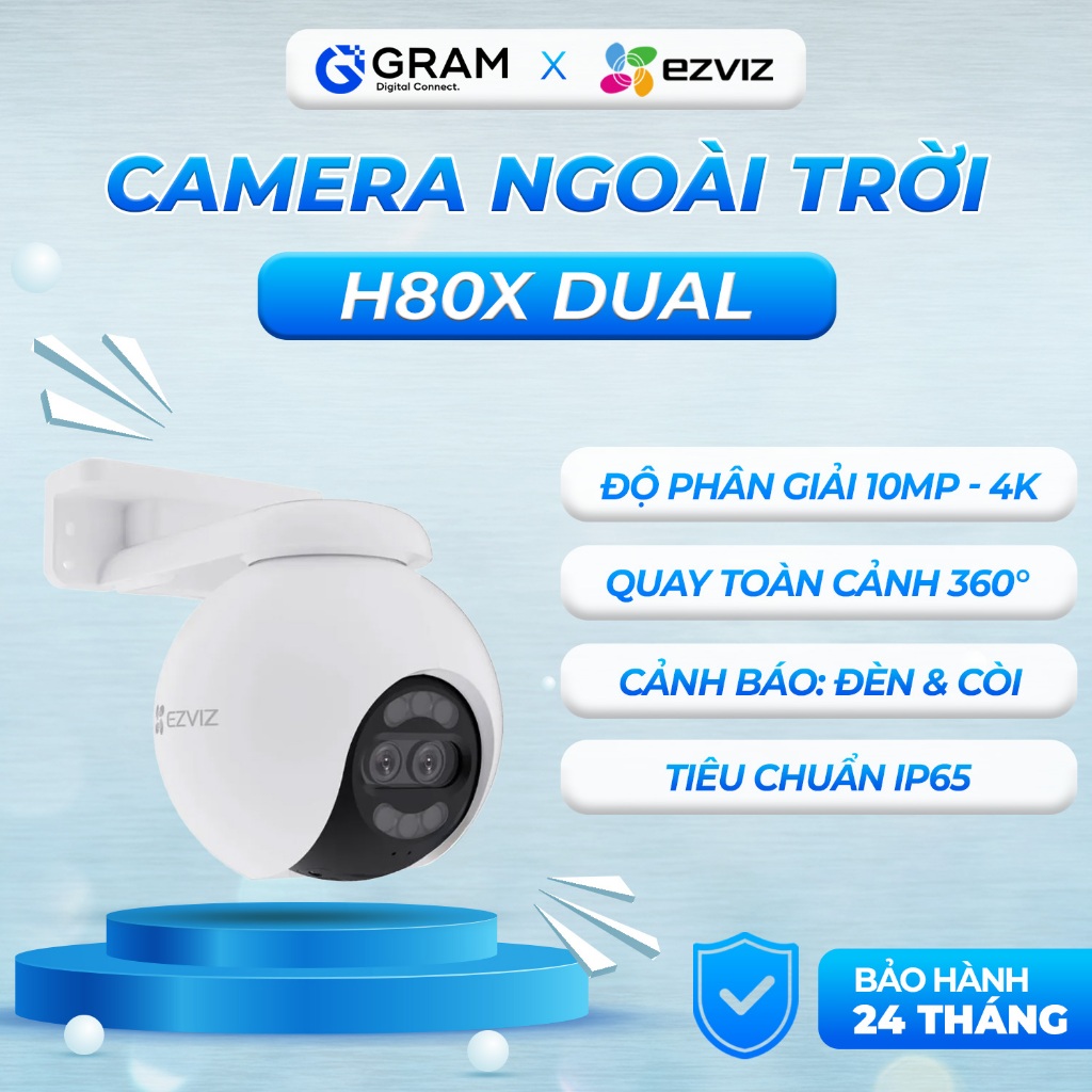 Camera wifi ngoài trời EZVIZ H80x Dual 4K ống kính kép (8MP+2MP), màu ban đêm, đàm thoại 2 chiều